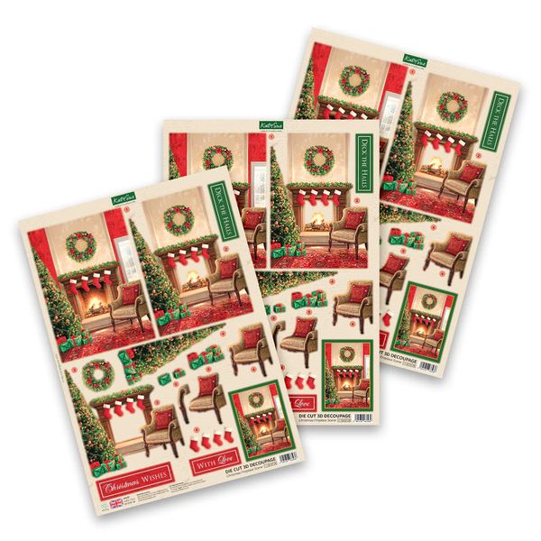 Katy Sue Designs Die Cut Decoupage: Christmas Fireplace Scene, pack of 3