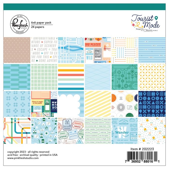 Pinkfresh Studio Double-Sided Paper Pack 6"X6" 24/Pkg-Tourist Mode