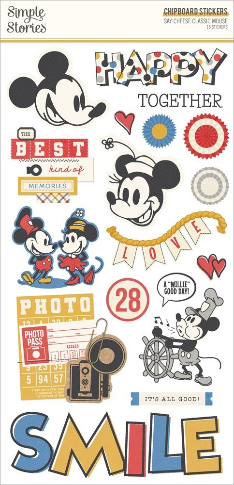 Simple Stories Say Cheese Classic Mouse 6"X12"Chipboard Stickers