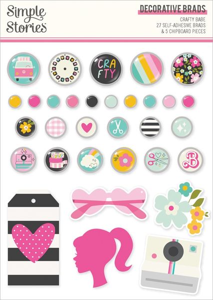 Crafty Babe Decorative Brads-27 Brads, 5 Chipboard
