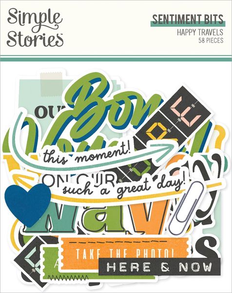 Simple Stories Happy Travels Sentiment Bits & Pieces, 58/Pkg