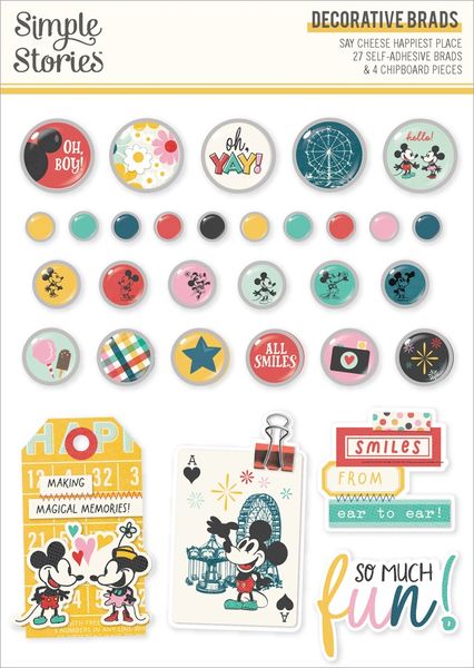 Simple Stories Adhesive Brads-Say Cheese Happiest Place