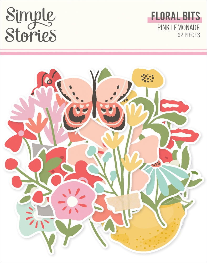 Simple Stories Floral Bits & Pieces Die Cuts-Pink Lemonade