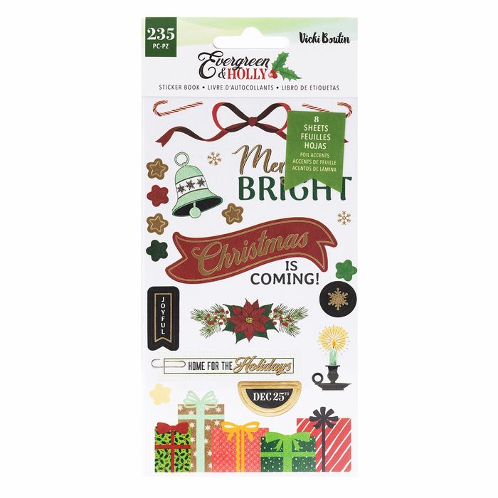AC -Vicki Boutin Evergreen & Holly Sticker Book-W/Gold Foil Accents 235/Pkg