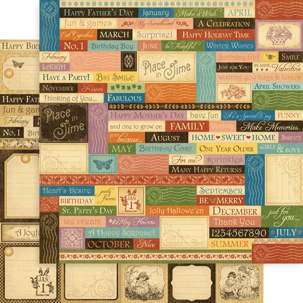 Graphic 45 Place In Time: Sentiments Paper (1 Sheet)s 12x12 DS Paper (1 Sheet)