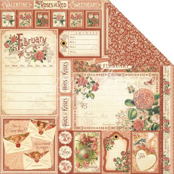 Graphic 45 Time to Flourish: February Cut Apart 12x12 DS Paper (1 Sheet)