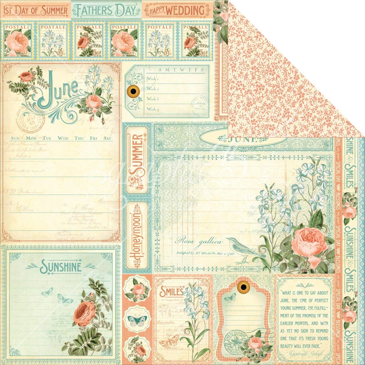 Graphic 45 Time to Flourish: June Cut Apart 12x12 DS Paper (1 Sheet)