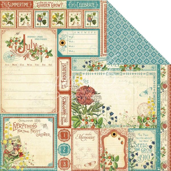 Graphic 45 Time to Flourish: July Cut Apart 12x12 DS Paper (1 Sheet)