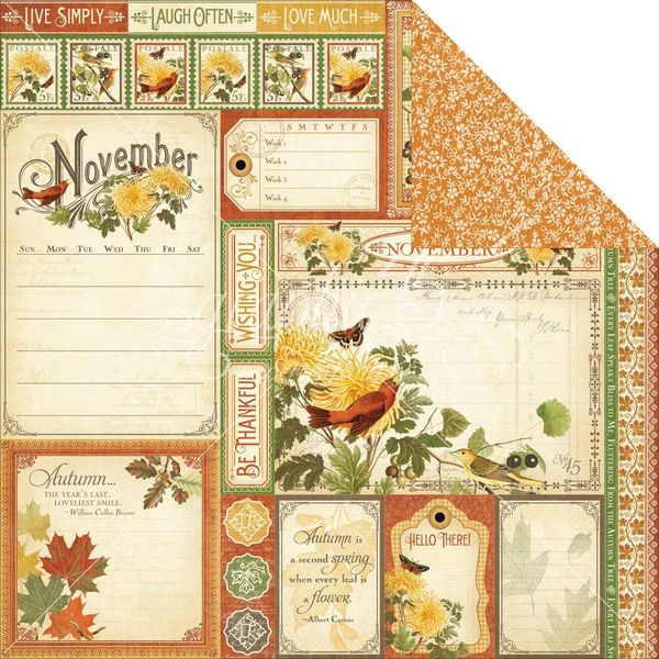 Graphic 45 Time to Flourish: November Cut 12x12 DS Paper (1 Sheet)