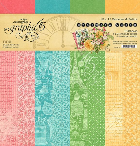 Graphic 45 Ephemera Queen 12x12 Patterns & Solids Collection Pack