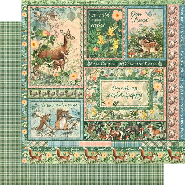 Graphic 45 Woodland Friends: Be Carefree 12x12 DS Paper (1 Sheet)