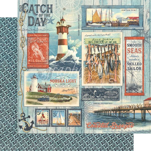 Graphic 45 Catch of the Day: Catch of the Day 12x12 DS Paper (1 Sheet)