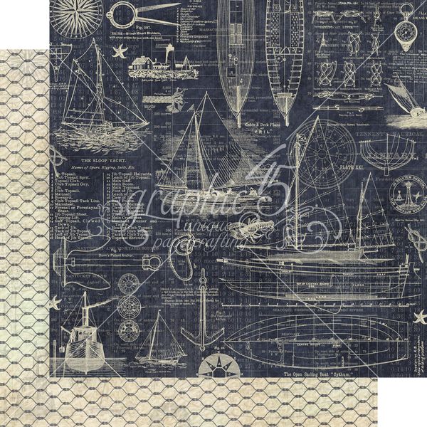 Graphic 45 Catch of the Day: Anchors Aweigh 12x12 DS Paper (1 Sheet)