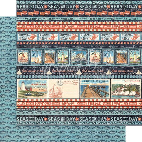 Graphic 45 Catch of the Day: Let's Go Fishing 12x12 DS Paper (1 Sheet)