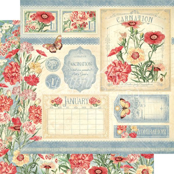 Graphic 45 Flower Market Collection: January 12x12 DS Paper (1 Sheet)
