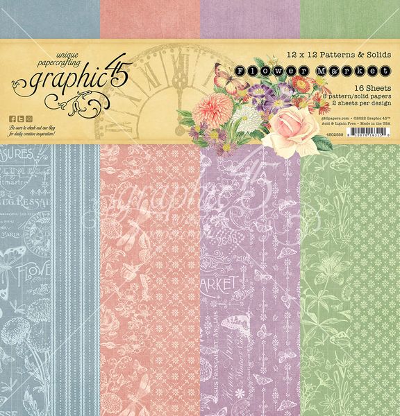 Graphic 45 Flower Market 12x12 Patterns & Solids Collection Pack