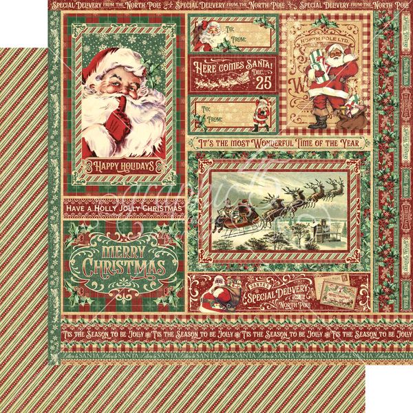 Graphic 45 Letters To Santa: Holly Jolly E 12x12 DS Paper (1 Sheet)