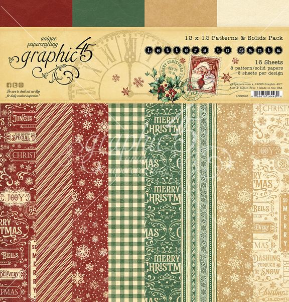 Graphic 45 Letters To Santa 12x12 Patterns & Solids Collection Pack