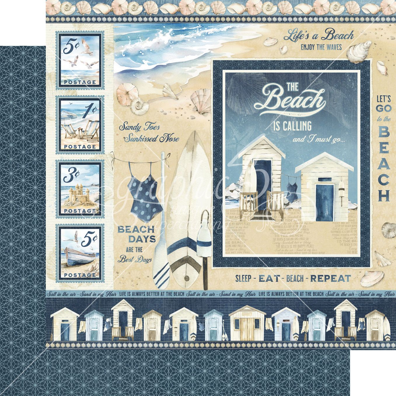 Graphic 45 The Beach is Calling 12x12 DS Paper (1 Sheet)