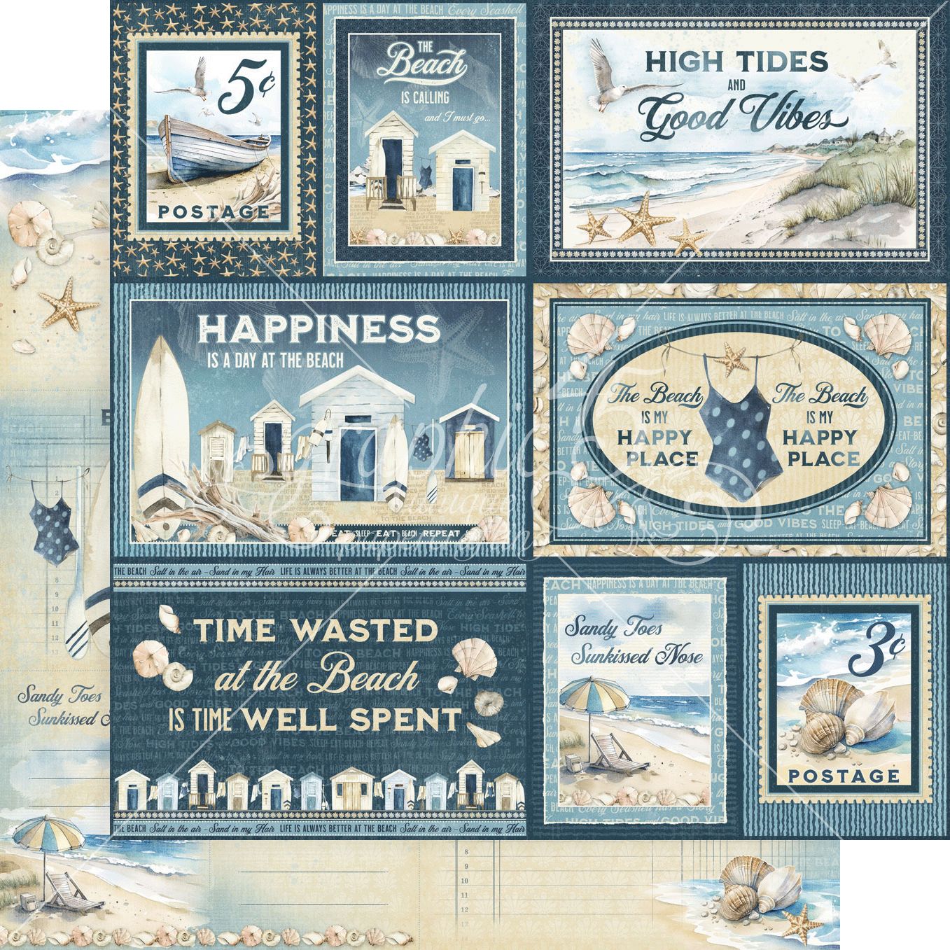 Graphic 45 The Beach is Calling: High Tide Good Vibes 12x12 DS Paper (1 Sheet)