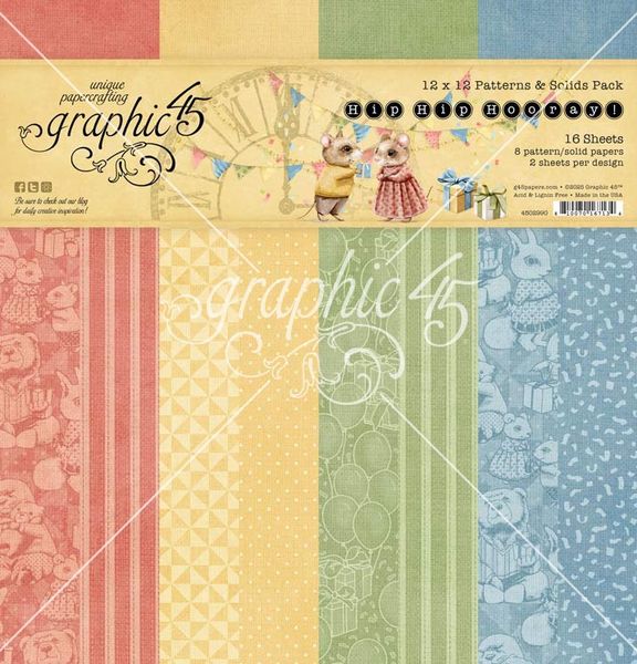 Graphic 45 Hip Hip Hooray 12"X12" Patterns & Solids Pack