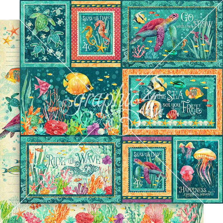 Graphic 45 Seas the Day: Go with the Flow 12x12 DS Paper (1 Sheet)