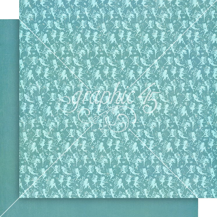 Graphic 45 Fairy Boutique: Aero Blue Pattern & Solid 12x12 DS Paper (1 Sheet)