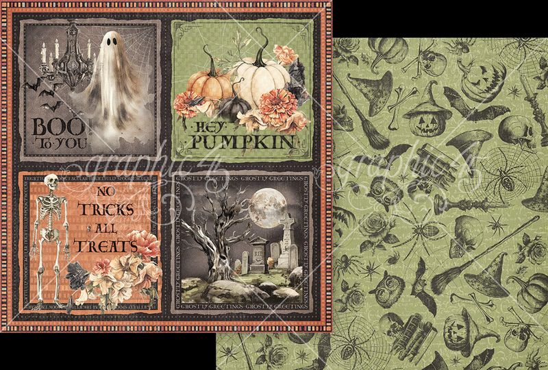 Graphic 45 Ghostly Greetings: No Tricks 12x12 DS Paper (1 Sheet)