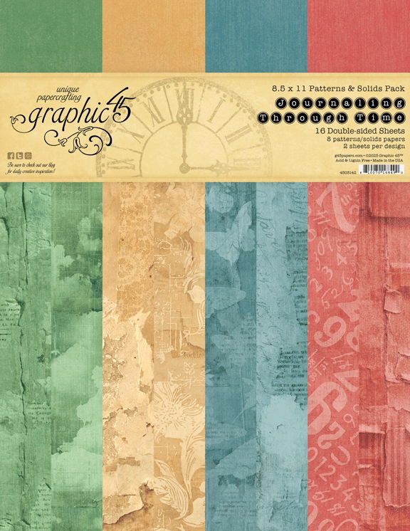 Graphic 45 Journaling Through Time 8.5 x 11 Patterns & Solids Pack