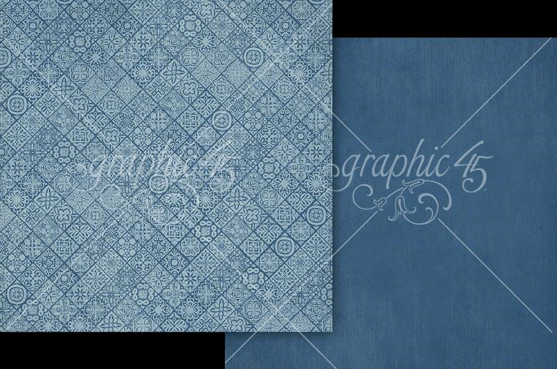 Graphic 45 Scenic Route: Ultramarine Blue Patterns and Solids 12x12 Paper (1 sheet)