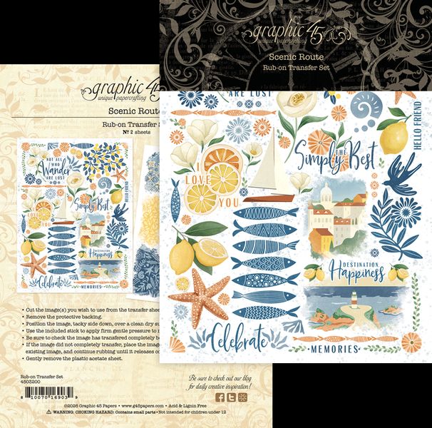 Graphic 45 Scenic Route Rub-on Transfers