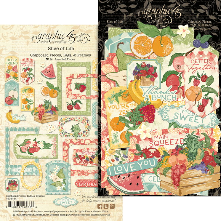 Graphic 45 Slice of Life Chipboard Pieces, Tags & Frames