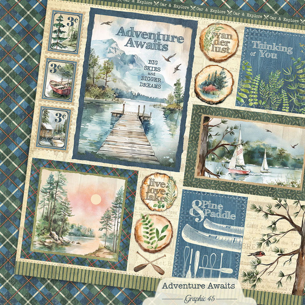 Graphic 45 Adventure Awaits: Adventure Awaits Signature Cut-apart 12x12 DS Paper (1 Sheet)
