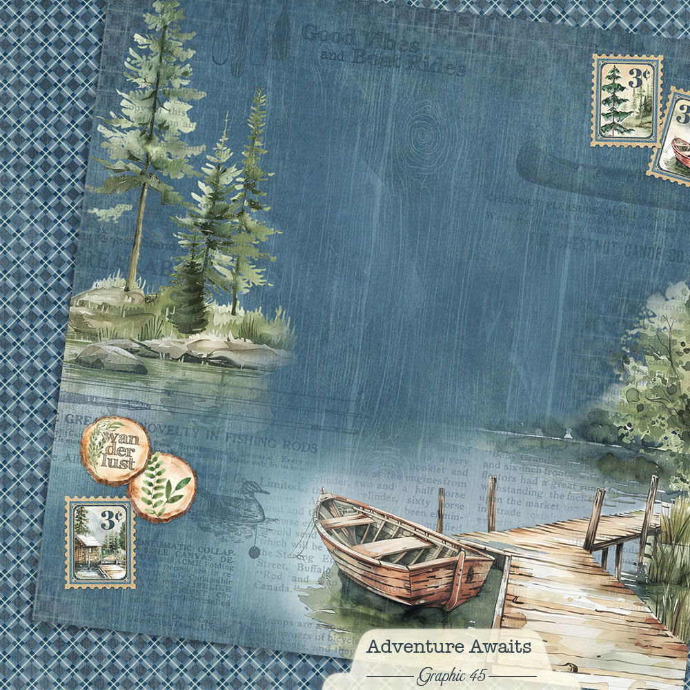 Graphic 45 Adventure Awaits: Boat Dock Layout 12x12 DS Paper (1 Sheet)