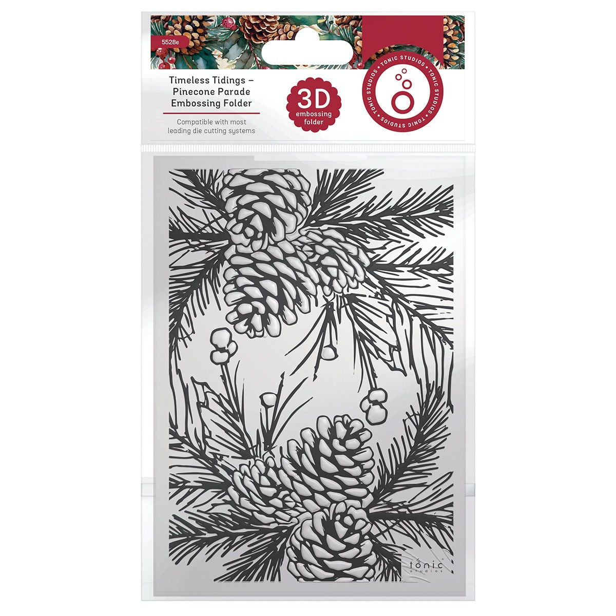 Tonic Studios 3D Embossing Folder-Pinecone Parade - Timeless Tidings