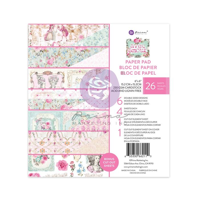 Prima Marketing Double-Sided Paper Pad 6"X6" 26/Pkg-Avec Amour, 6 Designs