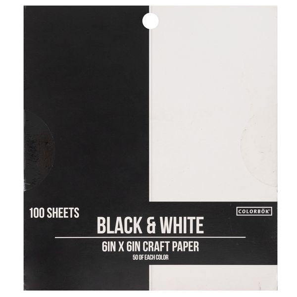 Colorbok Single-Sided Cardstock 6"X6" 100/pkg-Black & White, 50 Each