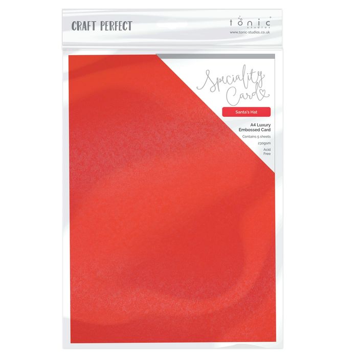 Craft Perfect Luxury Embossed Cardstock A4 5/Pkg-Santa's Hat