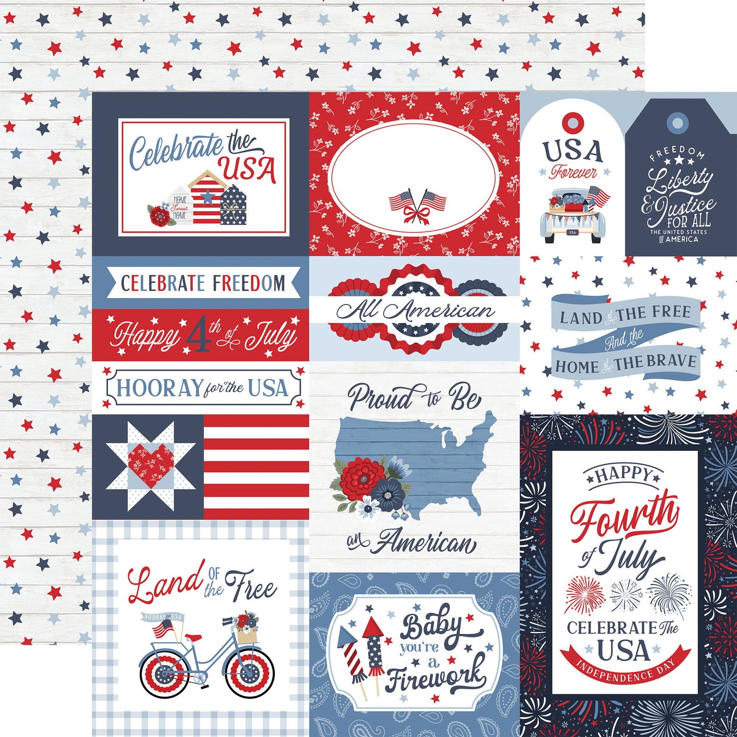 Echo Park All American: Multi Journaling Cards DS Paper (1 sheet)