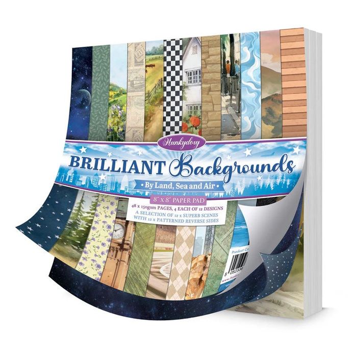Hunkydory Crafts Brilliant Backgrounds - By Land, Sea And Air - 8"x8" Paper Pad