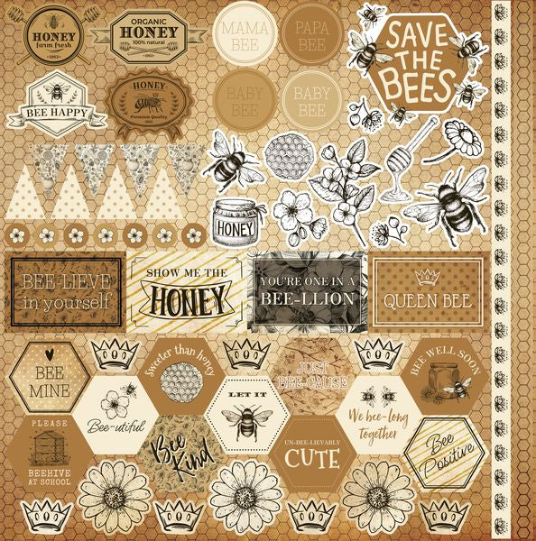 Reminisce Bee Happy 12X12 Sticker