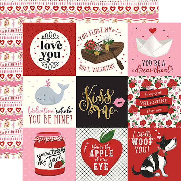 Echo Park Be My Valentine: 4x4 Journaling Cards DS Paper (1 Sheet)