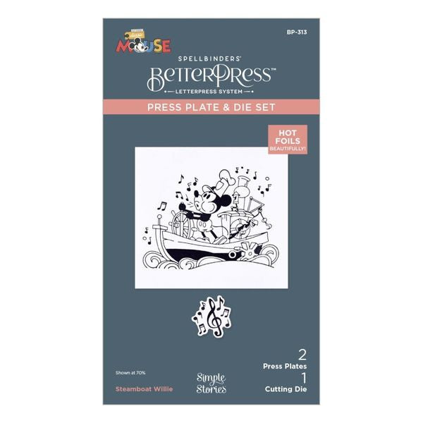 Spellbinders Steamboat Willie Press Plate & Die Set from the Say Cheese Classic Mouse Collection