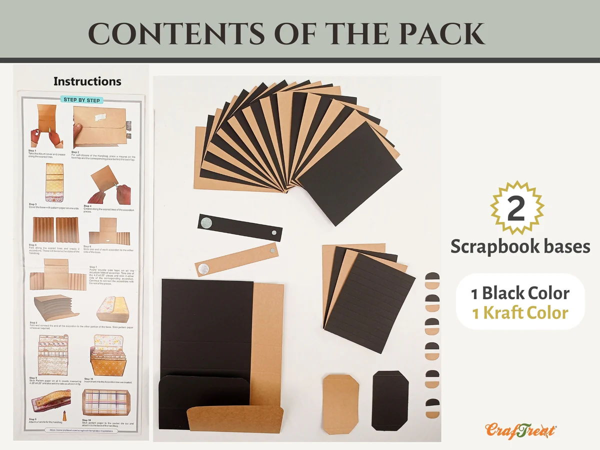 CrafTreat Scrapbook Blanks: Accordion Inserts Handbag, Black & Kraft Color