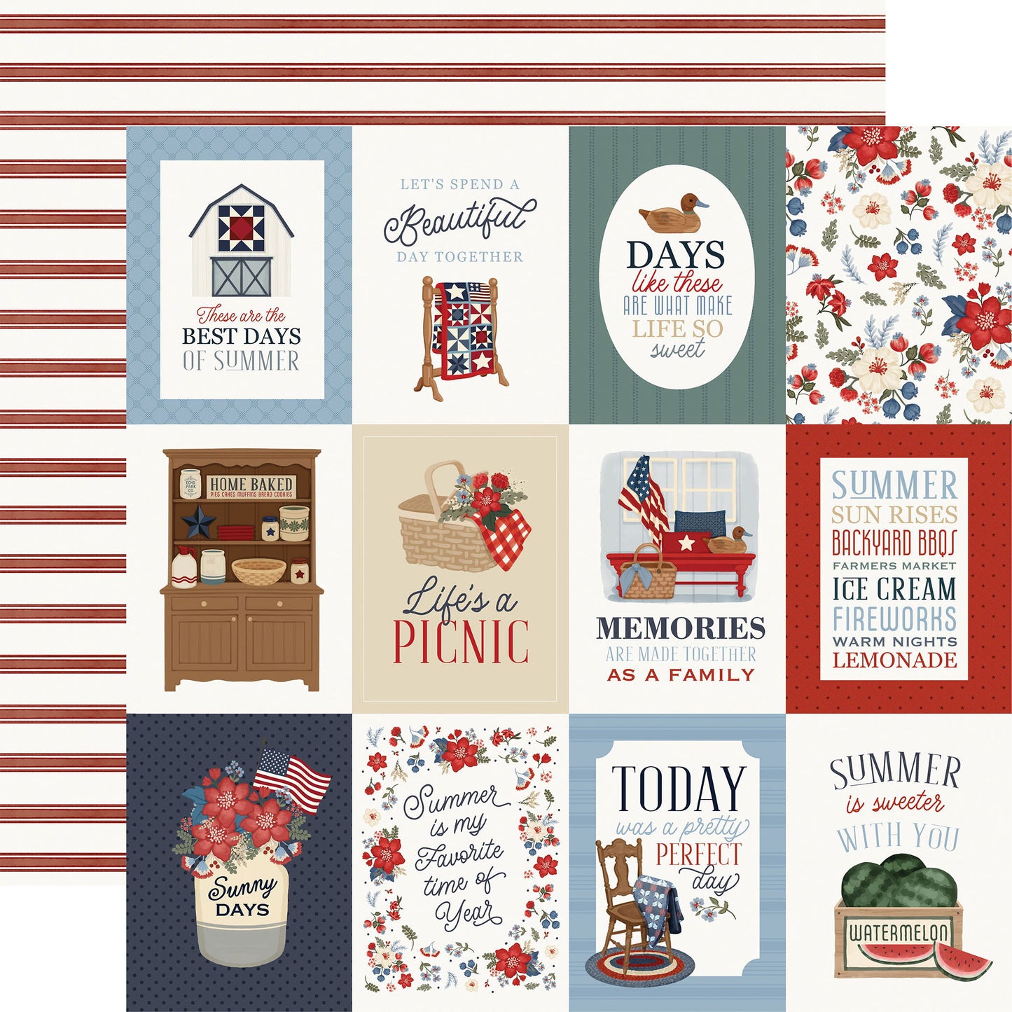 Carta Bella Americana Summer: 3x4 Journaling Cards 12x12 Patterned Paper