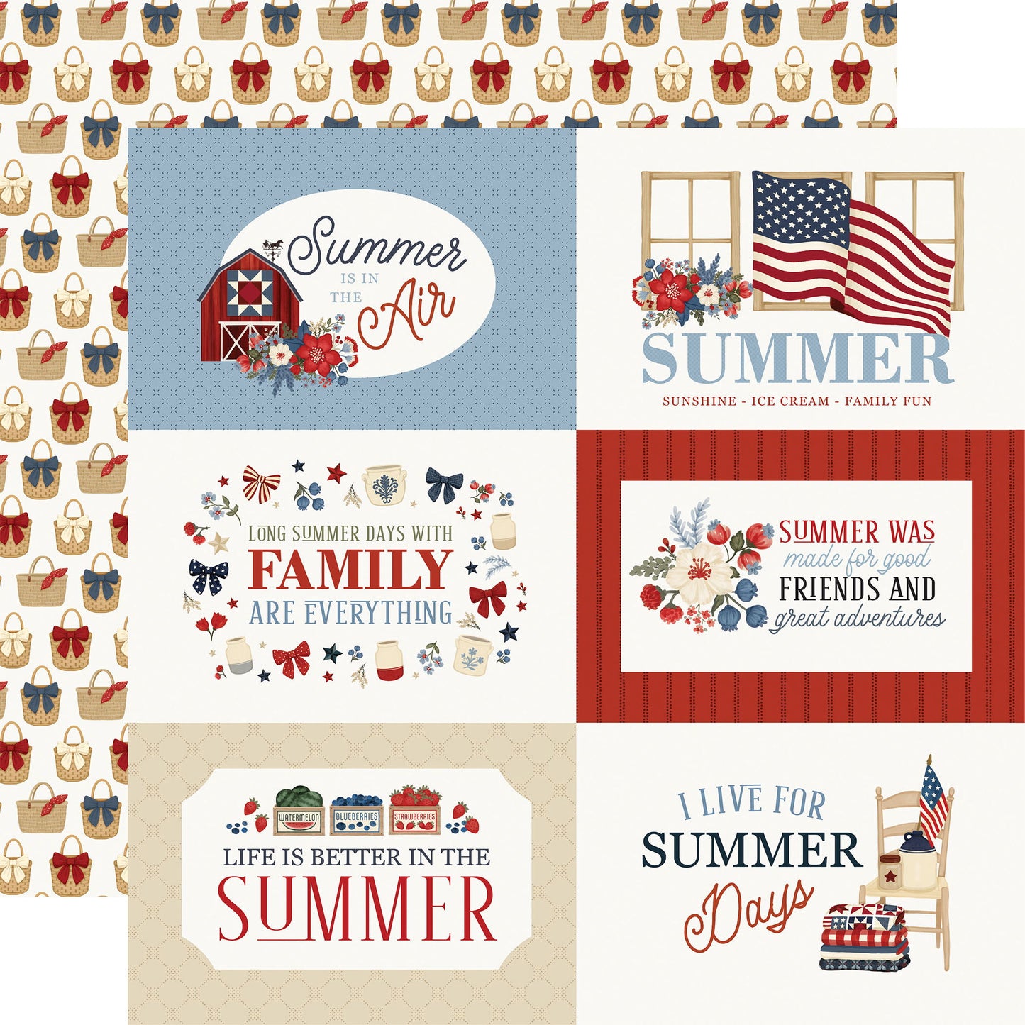 Carta Bella Americana Summer: 6x4 Journaling Cards 12x12 Patterned Paper