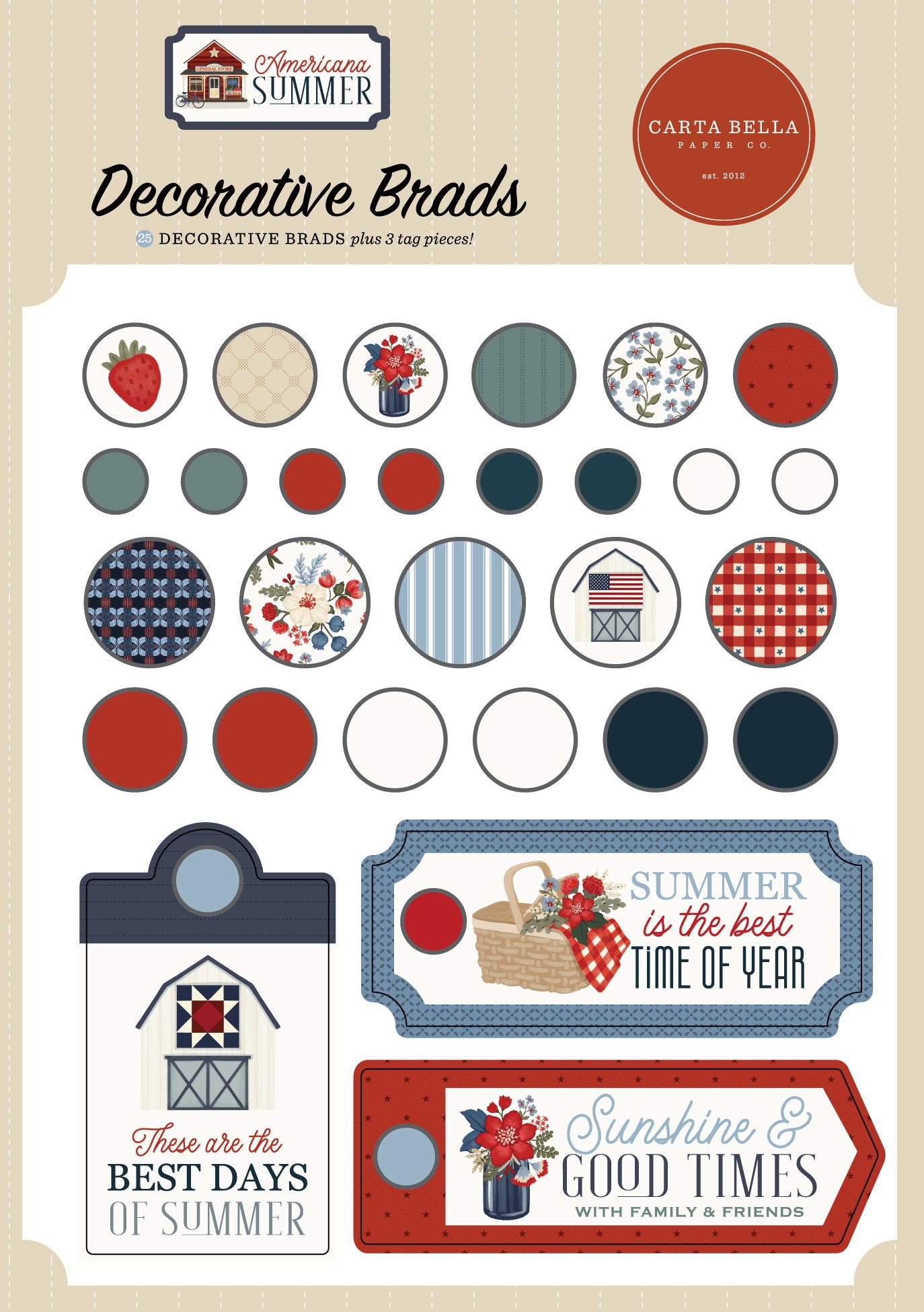 Carta Bella Americana Summer Decorative Brads