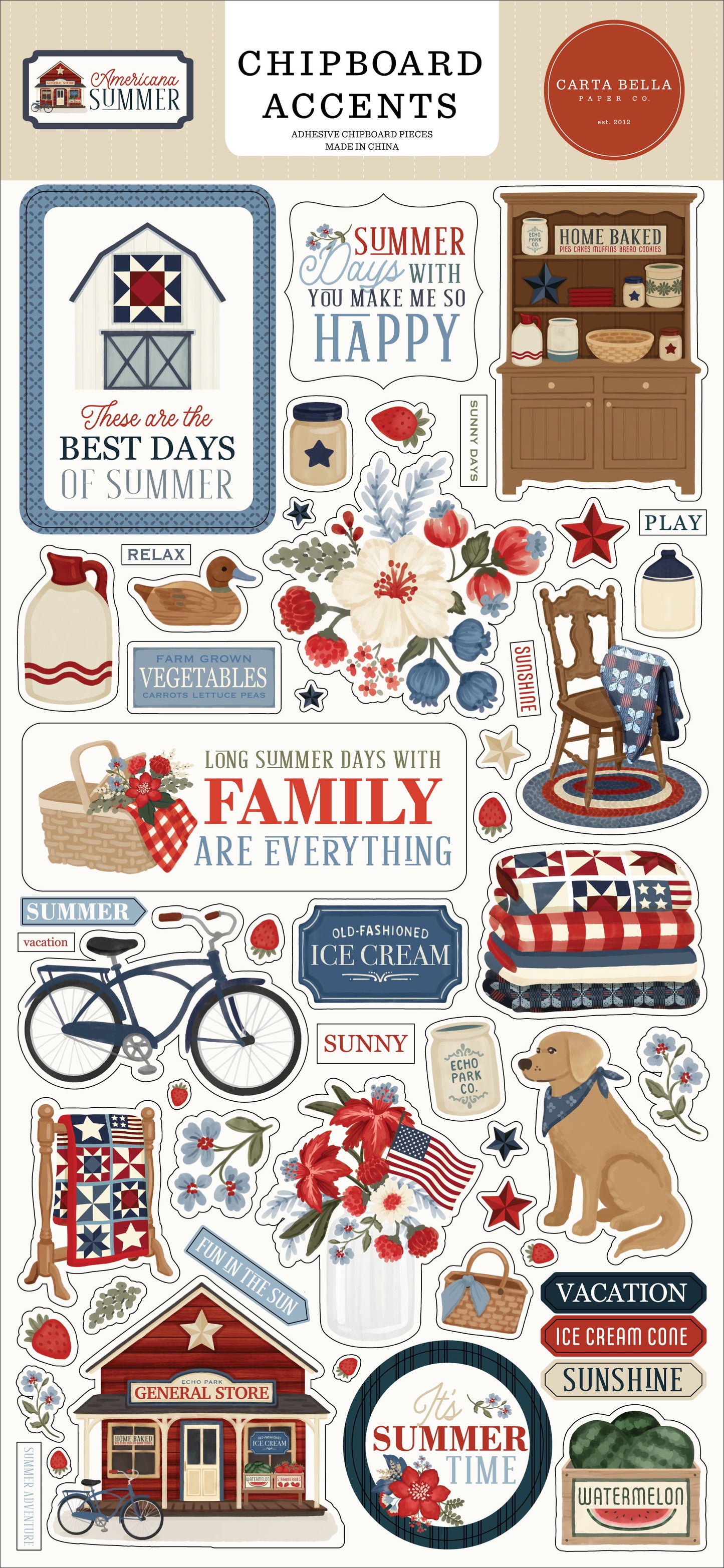 Carta Bella Americana Summer 6x13 Chipboard Accents