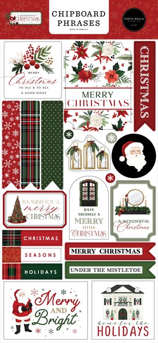 Carta Bella Chipboard 6"X13"-Phrases, A Wonderful Christmas