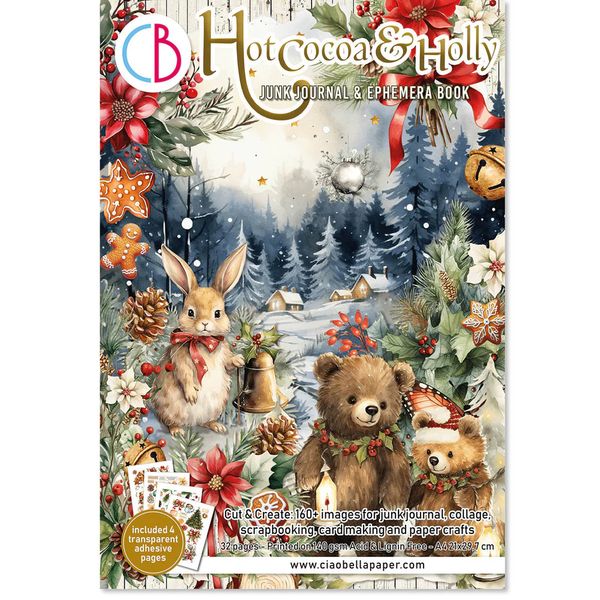 Ciao Bella Hot Cocoa & Holly Junk Journal Ephemera Book A4, 32 sheets/pkg